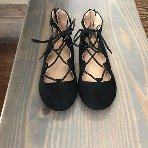 Girls Ankle Strap Black Flats